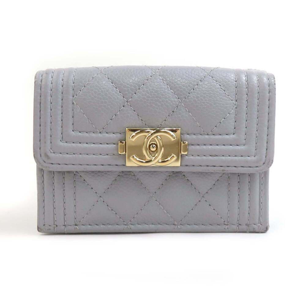 CHANEL Gray Caviar Leather Wallet